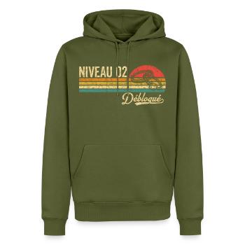 2 Ans de Mariage Noce de Cuir Niveau 2 Débloqué - Sweat à capuche Premium bio Homme - kaki - Devant - Nico (187cm)