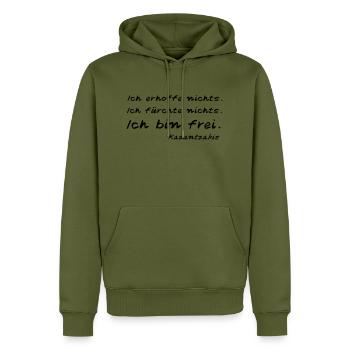 Kazantzakis - Ich bin frei! - Männer Premium Bio Hoodie - Khaki - Vorne - Nico (187cm)