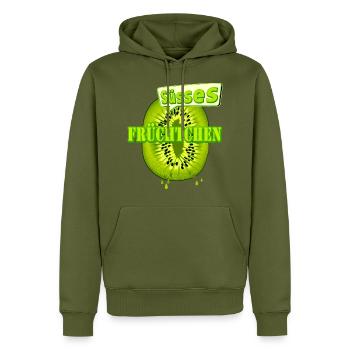 Kiwi sucré - délicieuse friandise sucrée - fruits - Sweat à capuche Premium bio Homme - kaki - Devant - Nico (187cm)