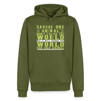 Vegan Fleischlos Tierlieb & Veganer - Männer Premium Bio Hoodie - Khaki - Vorne - Nico (187cm)