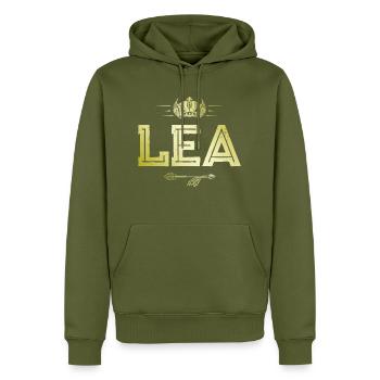 Lea - Männer Premium Bio Hoodie - Khaki - Vorne - Nico (187cm)