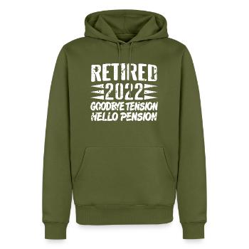 Retired 2022 Goodbye Tension Hello Pension Tea - Men’s Premium Organic Hoodie - khaki - Front - Nico (187cm)