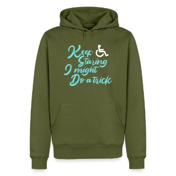Personnes en fauteuil roulant - Sweat à capuche Premium bio Homme - kaki - Devant - Nico (187cm)