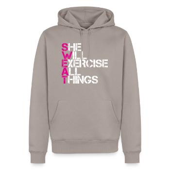 transpirer, elle excisera toutes choses - Sweat à capuche Premium bio Homme - taupe - Devant - Nico (187cm)