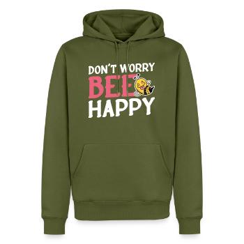 Don't Worry Bee Happy 34 - Men’s Premium Organic Hoodie - khaki - Front - Nico (187cm)