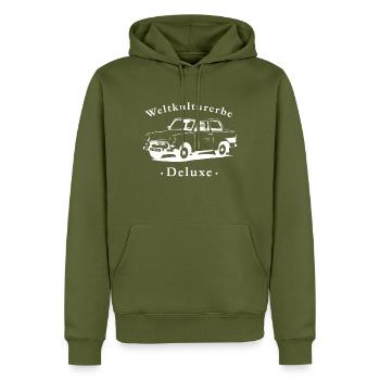 Trabi_WEISS - Männer Premium Bio Hoodie - Khaki - Vorne - Nico (187cm)