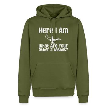 Me voici, quels sont vos 2 autres souhaits 3 - Sweat à capuche Premium bio Homme - kaki - Devant - Nico (187cm)