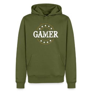 Gamer Beruf - Männer Premium Bio Hoodie - Khaki - Vorne - Nico (187cm)