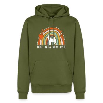 Akita Inu américain - Sweat à capuche Premium bio Homme - kaki - Devant - Nico (187cm)