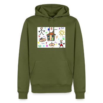 DESSIN ENFANTS - Sweat à capuche Premium bio Homme - kaki - Devant - Nico (187cm)