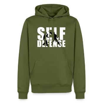 Selbstverteidigung Hobby im Namen - Männer Premium Bio Hoodie - Khaki - Vorne - Nico (187cm)
