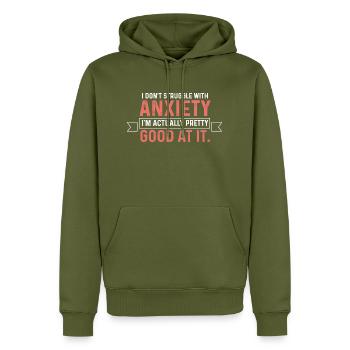 Ne vous battez pas sur la peur Brillant et positif. Cadeau - Sweat à capuche Premium bio Homme - kaki - Devant - Nico (187cm)