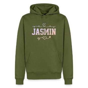 Jasmin - Männer Premium Bio Hoodie - Khaki - Vorne - Nico (187cm)