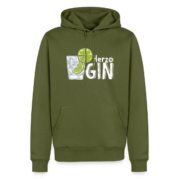 GIN HerzoGIN - Geschenk für Gin Liebhaberin Damen - Männer Premium Bio Hoodie - Khaki - Vorne - Nico (187cm)