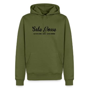 sale gosse cool cadeau sympa anniversaire garçon - Sweat à capuche Premium bio Homme - kaki - Devant - Nico (187cm)