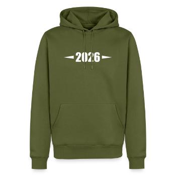 2026 - Sweat à capuche Premium bio Homme - kaki - Devant - Nico (187cm)