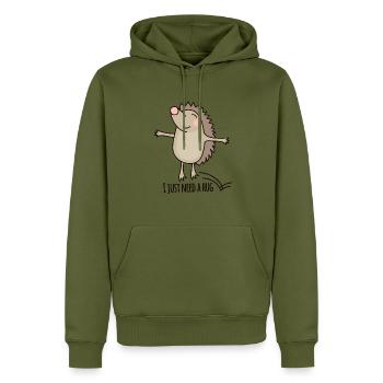 Cadeau câlin hérisson - Sweat à capuche Premium bio Homme - kaki - Devant - Nico (187cm)