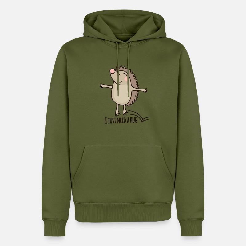 Cadeau câlin hérisson - Sweat à capuche Premium bio Homme - kaki