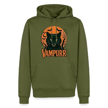 Chat vampire - Design rétro Vampurr Halloween - Sweat à capuche Premium bio Homme - kaki - Devant - Nico (187cm)