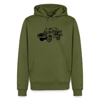 Offroad ,Geländewagen , 4x4 Fun , Kult , Auto (25) - Männer Premium Bio Hoodie - Khaki - Vorne - Nico (187cm)