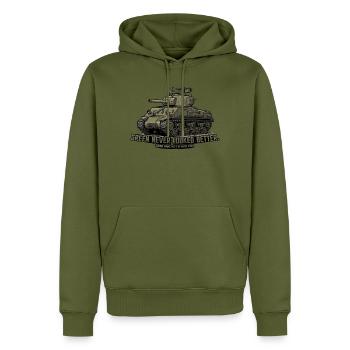 Sherman Tank – Le vert n’a jamais été aussi beau | RCCX - Sweat à capuche Premium bio Homme - kaki - Devant - Nico (187cm)