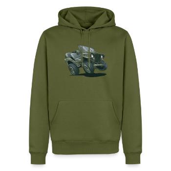 Willys MB Geländewagen Cartoon | RCCX - Männer Premium Bio Hoodie - Khaki - Vorne - Nico (187cm)