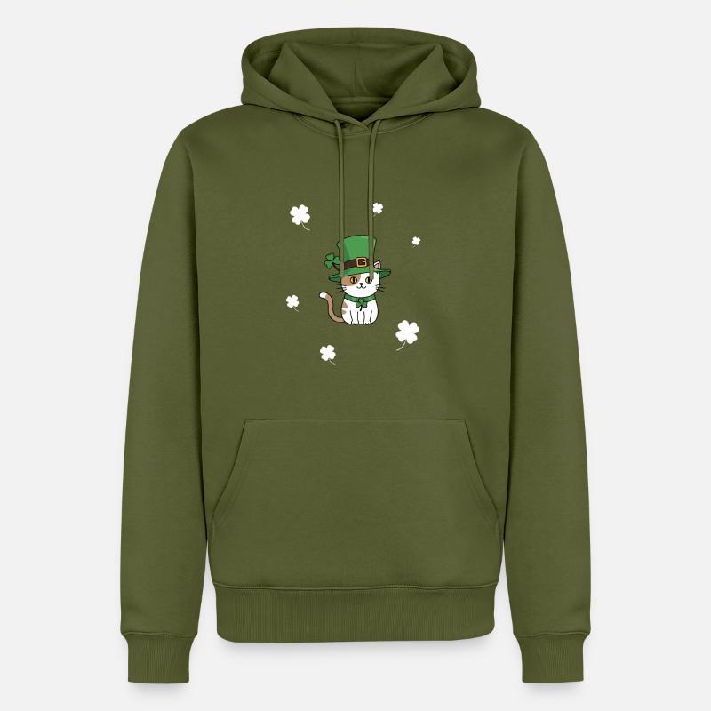 Chat de la Saint-Patrick - Sweat à capuche Premium bio Homme - kaki