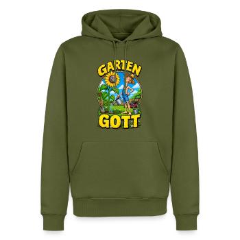 Garten Gott – Funny Gardener Gardening - Männer Premium Bio Hoodie - Khaki - Vorne - Nico (187cm)