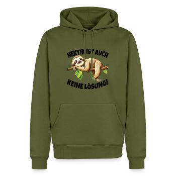 L’agitation n’est pas non plus une solution pour dormir paresseux - Sweat à capuche Premium bio Homme - kaki - Devant - Nico (187cm)