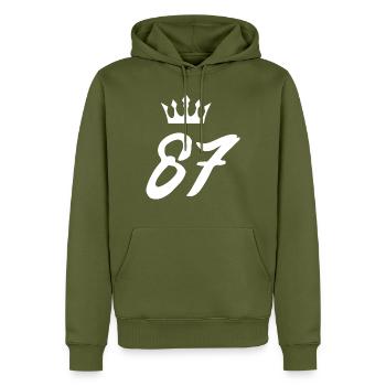 87 Zahl Krone - Männer Premium Bio Hoodie - Khaki - Vorne - Nico (187cm)