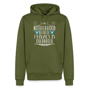 motherhood because privacy is overrated - Men’s Premium Organic Hoodie - khaki - Front - Nico (187cm)