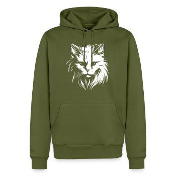 Cat, Cat Motif, Cat Face - Men’s Premium Organic Hoodie - khaki - Front - Nico (187cm)