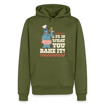 Sesame Street Cookie Monster With Lettering - Men’s Premium Organic Hoodie - khaki - Front - Nico (187cm)