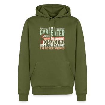 Charpentier Bois Charpentier Artisan Menuiserie Menuiserie - Sweat à capuche Premium bio Homme - kaki - Devant - Nico (187cm)