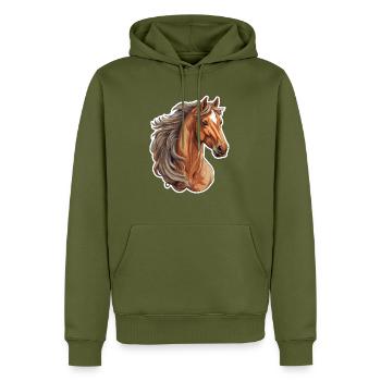 Pferdekopf - Männer Premium Bio Hoodie - Khaki - Vorne - Nico (187cm)