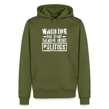 Lustige Warnung könnte anfangen, über Politik zu sprechen - Männer Premium Bio Hoodie - Khaki - Vorne - Nico (187cm)
