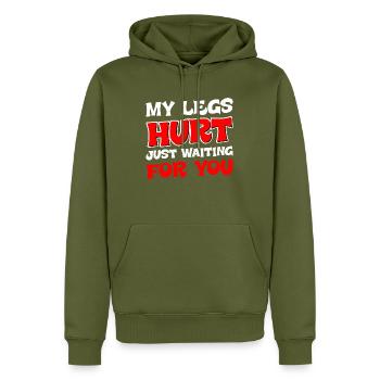J’ai mal aux jambes juste en t’attendant 11 - Sweat à capuche Premium bio Homme - kaki - Devant - Nico (187cm)