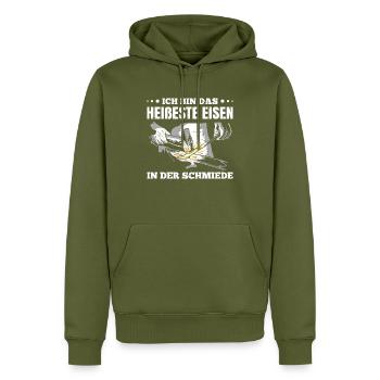 Ich Bin Das Heißeste Eisen In Der Schmiede - Männer Premium Bio Hoodie - Khaki - Vorne - Nico (187cm)