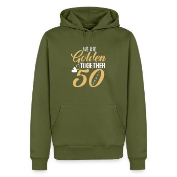 50e anniversaire de mariage 50 ans de couple d'or - Sweat à capuche Premium bio Homme - kaki - Devant - Nico (187cm)
