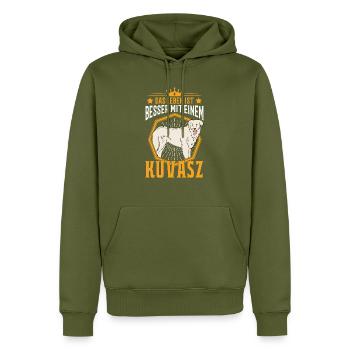 Das Leben ist besser mit einem Kuvasz - Männer Premium Bio Hoodie - Khaki - Vorne - Nico (187cm)