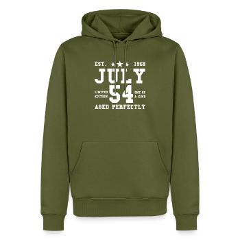 54ème anniversaire Juillet né 1968 Idée cadeau - Sweat à capuche Premium bio Homme - kaki - Devant - Nico (187cm)