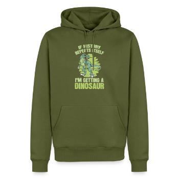 Dinosaure T-Rex - Sweat à capuche Premium bio Homme - kaki - Devant - Nico (187cm)