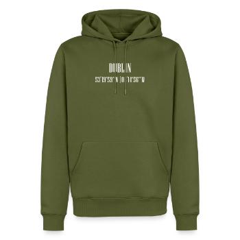 Coordonnées de la ville - Sweat à capuche Premium bio Homme - kaki - Devant - Nico (187cm)