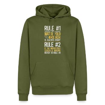 Entraîneur de Water Polo Vintage Règle #1 - Sweat à capuche Premium bio Homme - kaki - Devant - Nico (187cm)
