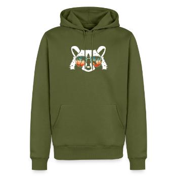 Raccoon - Men’s Premium Organic Hoodie - khaki - Front - Nico (187cm)