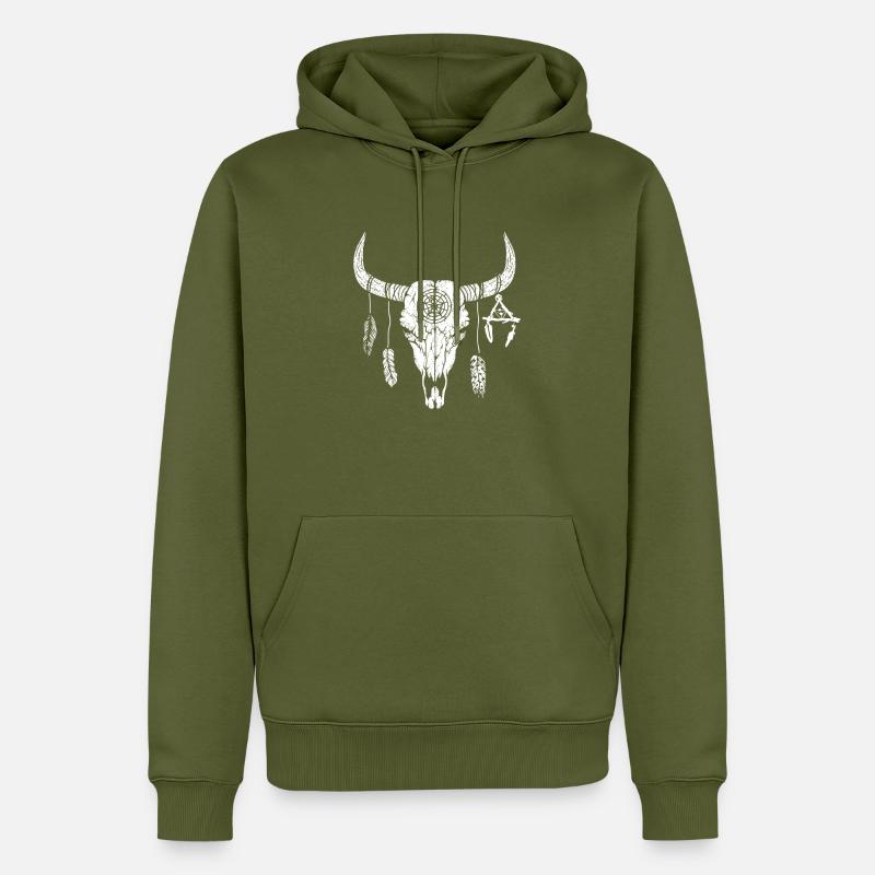 Crâne de buffle - Sweat à capuche Premium bio Homme - kaki