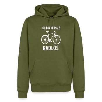 Radfahrer - Ich bin niemals Radlos. - Männer Premium Bio Hoodie - Khaki - Vorne - Nico (187cm)
