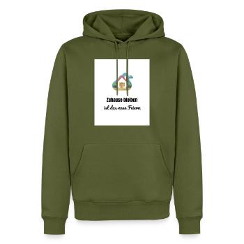 Zuhause bleiben – Lustiges Shirt für Introvertiert - Männer Premium Bio Hoodie - Khaki - Vorne - Nico (187cm)