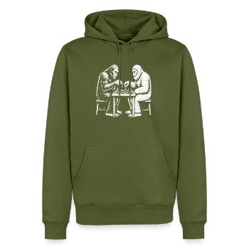 Bigfoot und Yeti spielen Schach - Männer Premium Bio Hoodie - Khaki - Vorne - Nico (187cm)