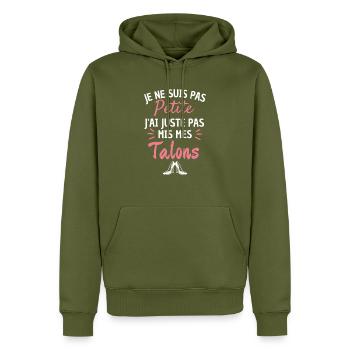 Humour femme courte 2 - Sweat à capuche Premium bio Homme - kaki - Devant - Nico (187cm)